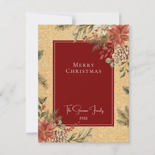 Cartes Pour Fêtes Annuelles Elégant Faux Gold Joyeux Noël Poinsettia (Devant)
