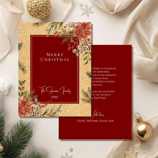 Cartes Pour Fêtes Annuelles Elégant Faux Gold Joyeux Noël Poinsettia