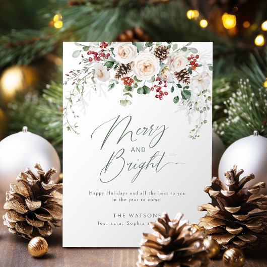 Cartes Pour Fêtes Annuelles Elegant Festive Floral Merry And Bright Christmas