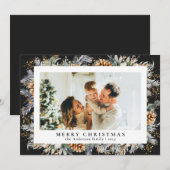 Cartes Pour Fêtes Annuelles Élégant feuillage botanique moderne | Noël noir (Devant / Derrière)