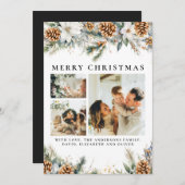 Cartes Pour Fêtes Annuelles Élégant feuillage de pin | Noël botanique noir (Devant / Derrière)