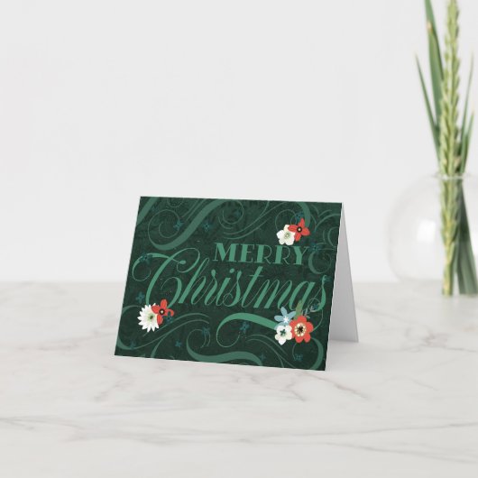 Cartes Pour Fêtes Annuelles Élégant Fleur vert foncé Joyeux Noël (Devant)