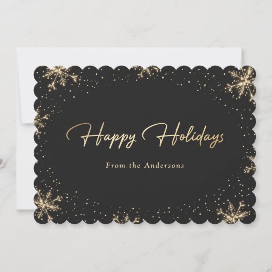 Cartes Pour Fêtes Annuelles Élégant flocon de neige en or noir moderne (Devant)
