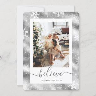 Cartes Pour Fêtes Annuelles Élégant flocon de neige photo Silver