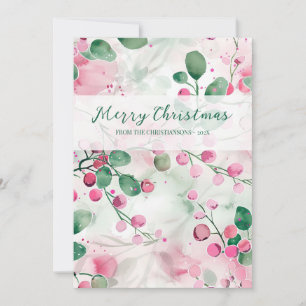 Cartes Pour Fêtes Annuelles Élégant floral de baies roses Noël