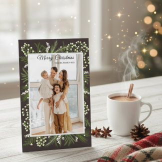 Cartes Pour Fêtes Annuelles Elegant Floral Frame Simple Family Photo