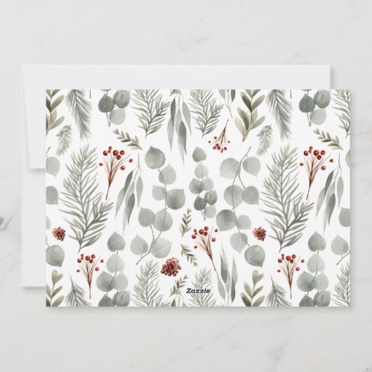 Cartes Pour Fêtes Annuelles Élégant Foliage vert 3 Multi Photo Noël (Dos)