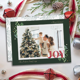 Cartes Pour Fêtes Annuelles Elégant Foliage Xmas Joy Famille Photo Grey