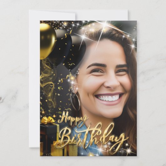 Cartes Pour Fêtes Annuelles Elégant Gold Black Joyeux Anniversaire célébré (Devant)