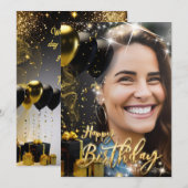 Cartes Pour Fêtes Annuelles Elégant Gold Black Joyeux Anniversaire célébré (Devant / Derrière)