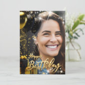 Cartes Pour Fêtes Annuelles Elégant Gold Black Joyeux Anniversaire célébré (Debout devant)