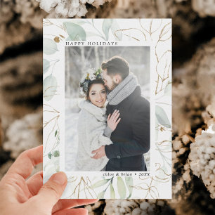 Cartes Pour Fêtes Annuelles Elégant Gold Botanical Green Photo