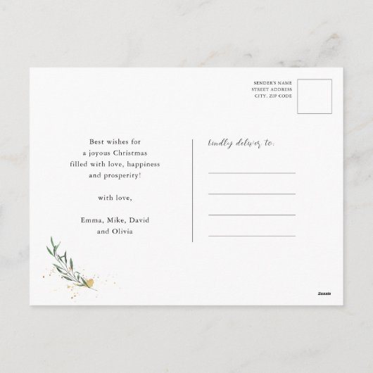 Cartes Pour Fêtes Annuelles Élégant Gold Confetti Pin Foliage Verdure Script (Dos)