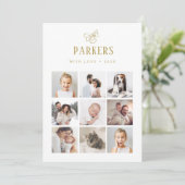 Cartes Pour Fêtes Annuelles Elegant Gold Family Multi Photo Grid | Noël (Debout devant)