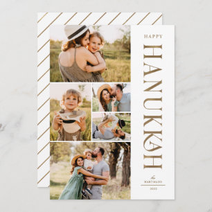 Cartes Pour Fêtes Annuelles Elegant Gold Five Photo Collage Hanoukka