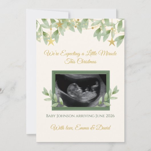 Cartes Pour Fêtes Annuelles Elegant Gold Greenery Christmas Baby Announcement (Devant)