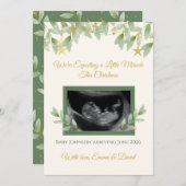 Cartes Pour Fêtes Annuelles Elegant Gold Greenery Christmas Baby Announcement (Devant / Derrière)