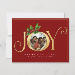 Cartes Pour Fêtes Annuelles Elegant Gold Joy Classic Custom Photo de Christmas