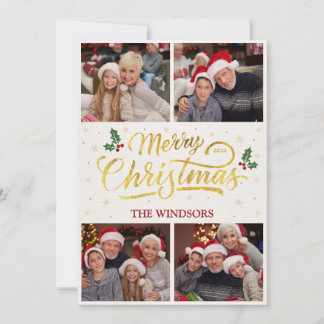 Cartes Pour Fêtes Annuelles Elegant Gold Joyeux Noël Photo Collage