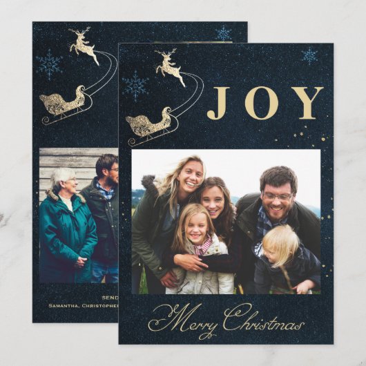 Cartes Pour Fêtes Annuelles Elegant Gold Navy Blue Sky photo Famille Noël (Devant / Derrière)
