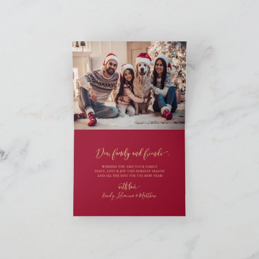 Cartes Pour Fêtes Annuelles Elegant Gold Script 3 Photo Collage Red Christmas (Intérieur)