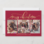 Cartes Pour Fêtes Annuelles Elegant Gold Script 3 Photo Collage Red Christmas (Devant)