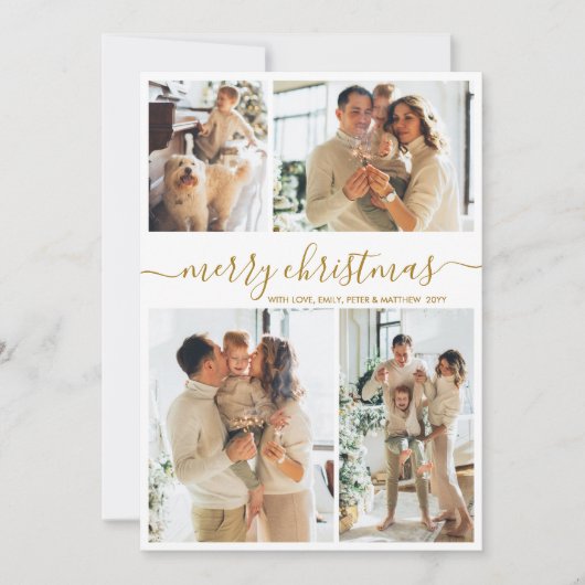 Cartes Pour Fêtes Annuelles Elegant Gold Script 4 Photo Collage Christmas (Devant)
