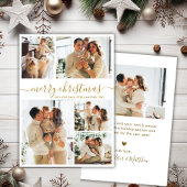 Cartes Pour Fêtes Annuelles Elegant Gold Script 5 Photo Collage Christmas