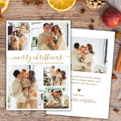 Cartes Pour Fêtes Annuelles Élégant Gold Script 5 Photo Collage Noël
