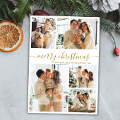 Cartes Pour Fêtes Annuelles Élégant Gold Script 5 Photo Collage Noël