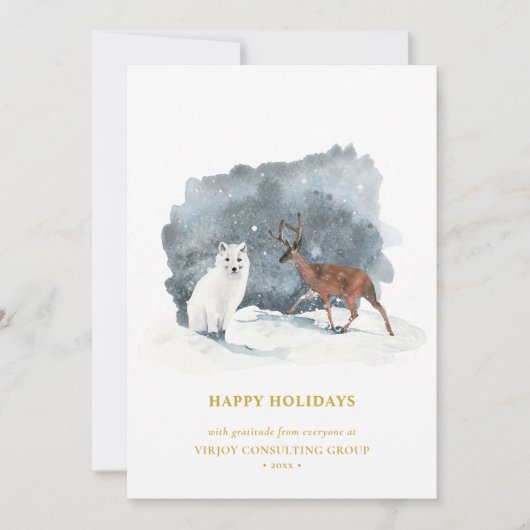 Cartes Pour Fêtes Annuelles Élégant Gold Script Arctic Winter Business (Devant)