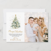 Cartes Pour Fêtes Annuelles Élégant Gold Script Christmas Tree One Photo (Devant)