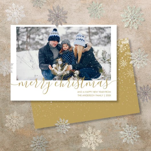 Cartes Pour Fêtes Annuelles Élégant Gold Script Joyeux Noël Photo