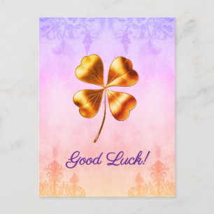 Cartes Pour Fêtes Annuelles Elégant Golden Quatre Leaf Clover Good Luck Postca