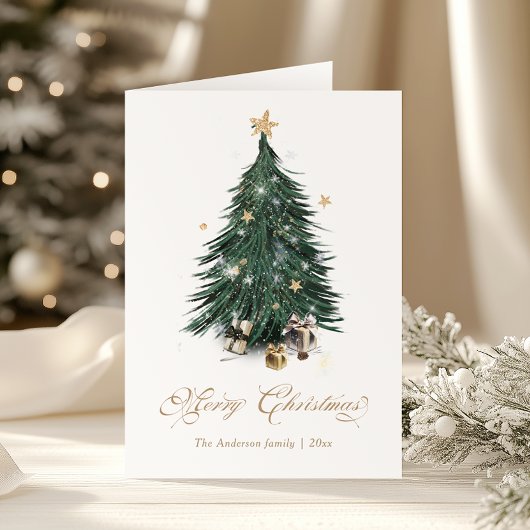 Cartes Pour Fêtes Annuelles Elegant Golden Script Christmas tree Holiday Card