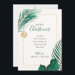 Cartes Pour Fêtes Annuelles Elégant Green et Gold Beach Tropical Christmas<br><div class="desc">L'élégante carte de vacances verte et or du Nautical Boutique Co. est ornée d'une verdure tropicale vert et or d'aquarelle et d'un joli coquillage d'aquarelle. Le texte est de fantaisie en lettrage manuel associé à la typographie de bloc moderne. Le vert, l'or et l'ivoire crémeux rappellent les vacances tropicales à...</div>