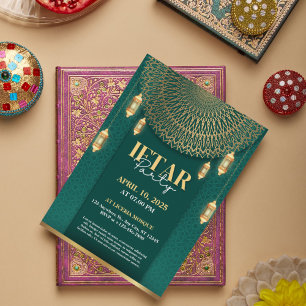 Cartes Pour Fêtes Annuelles Elégant Green et Gold Ramadan Iftar Party Invitat