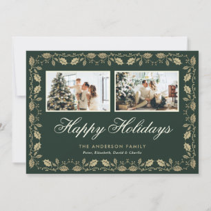 Cartes Pour Fêtes Annuelles Elégant Green Gold Deux photos Happy Holidays Cart