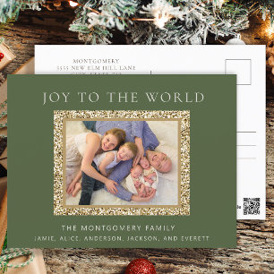 Cartes Pour Fêtes Annuelles Elegant Green Gold Joy Christmas Holiday Photo
