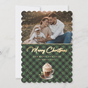 Cartes Pour Fêtes Annuelles Élégant Green Gold Plaid Photo Joyeux Noël