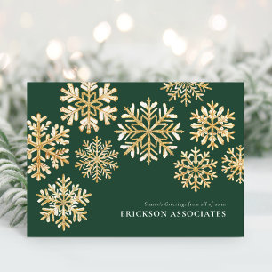 Cartes Pour Fêtes Annuelles Élégant Green Gold Snowflake Entreprise