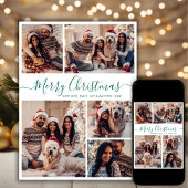 Cartes Pour Fêtes Annuelles Élégant Green Script 5 Photo Collage Noël