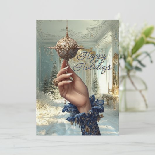 Cartes Pour Fêtes Annuelles Elegant Hand & Ornament Holiday Card (Debout devant)