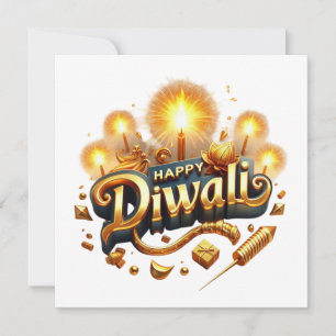 Cartes Pour Fêtes Annuelles Elégant Happy Diwali Gold Candle Festival de lumiè
