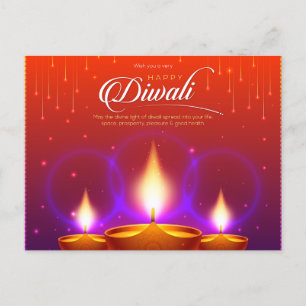Cartes Pour Fêtes Annuelles Elégant Happy Diwali Gold Diya Festival de lumière