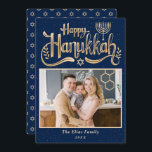 Cartes Pour Fêtes Annuelles Elegant Happy Hanoukka Navy Blue and Gold Photo<br><div class="desc">Elegant Happy Hanoukka Navy Carte de vacances photo bleu et or</div>