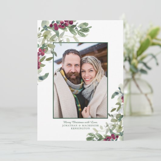 Cartes Pour Fêtes Annuelles Élégant hiver verdoyant Noël Photo de Noël (Debout devant)