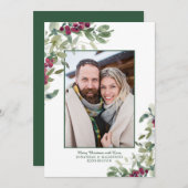 Cartes Pour Fêtes Annuelles Élégant hiver verdoyant Noël Photo de Noël (Devant / Derrière)