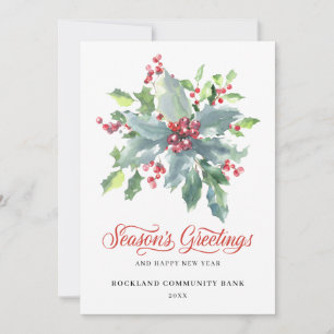 Cartes Pour Fêtes Annuelles Elegant Holly Berries Non-Photo 2022 Entreprise