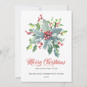 Cartes Pour Fêtes Annuelles Elegant Holly Berries Non-Photo 2022 Entreprise